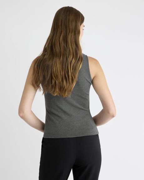 Haut Côtelé Ajusté Sans Manches à Col Montant en Tricot Luxueux