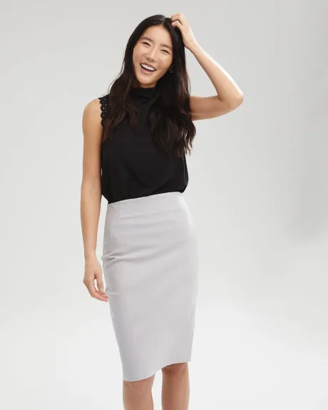 Mid-Rise Twill Grey Stripes City Skirt