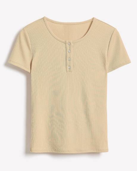 Short-Sleeve Ribbed Henley Top