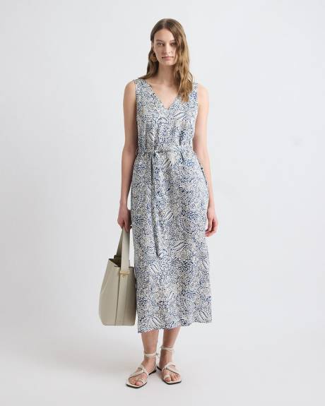 Robe Midi Sans Manches &agrave; Col V avec Ceinture