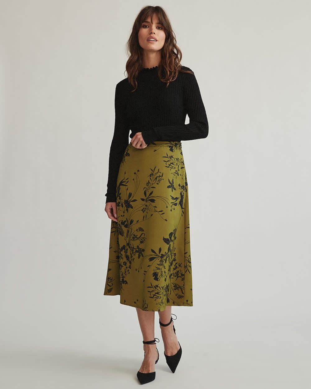 Printed Satin HighWaist ALine Midi Skirt RW&CO.