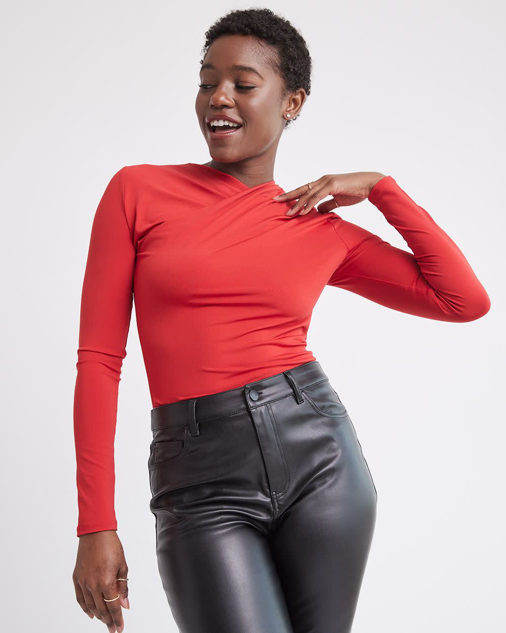 ASOS DESIGN bodysuit with long sleeves and asymmetric neckline in black