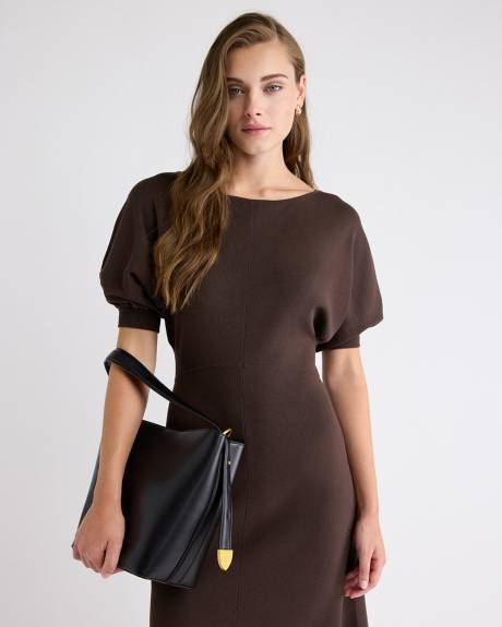 Robe Midi en Tricot à Manches aux Coudes et Col Bateau