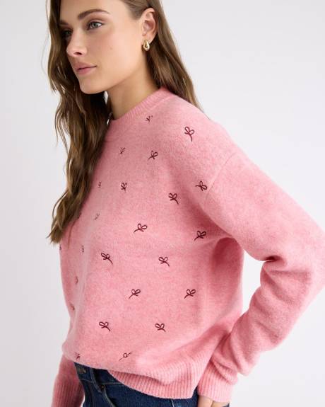 Pull &agrave; Col Rond et Manches Longues avec Motif Brod&eacute;