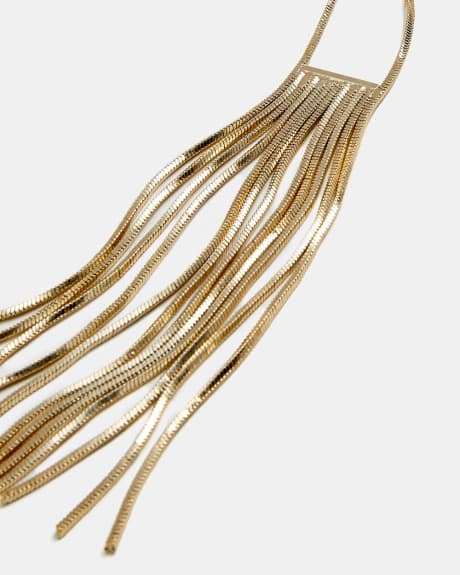 Long Necklace with Gold Fringe Pendant