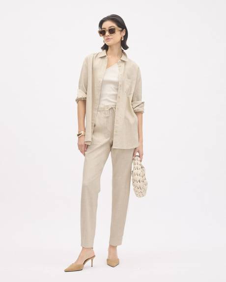Long-Sleeve Buttoned-Down Linen Blouse