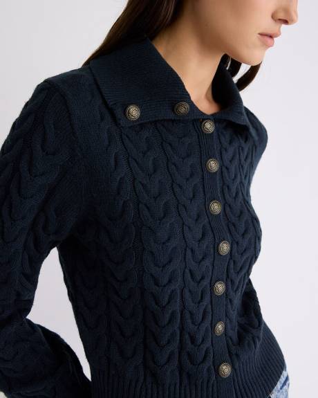 Cardigan à Manches Longues et Col Polo à Grand Revers