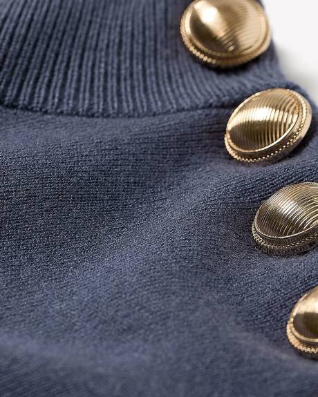 Mini-Robe à Manches Courtes et Col Montant avec Boutons sur l'Épaule