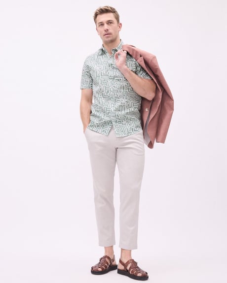 Short-Sleeve Slim-Fit Cotton Shirt with Geo Pattern