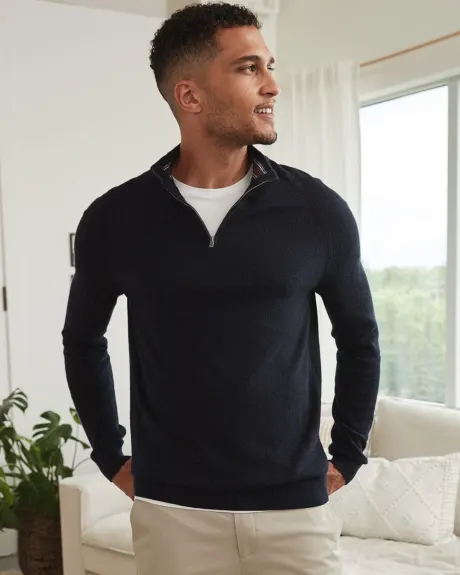 Zipped Mock Neck Sweater with Raglan Sleeves