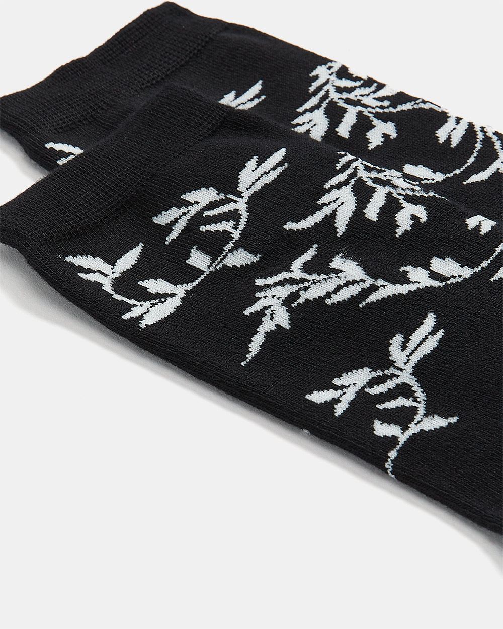 Black and White Floral Crew Socks
