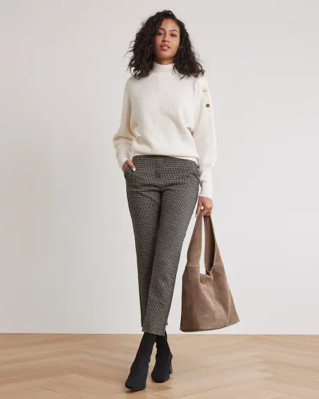 Long-Sleeve Mock-Neck Sweater with Buttons at Shoulder