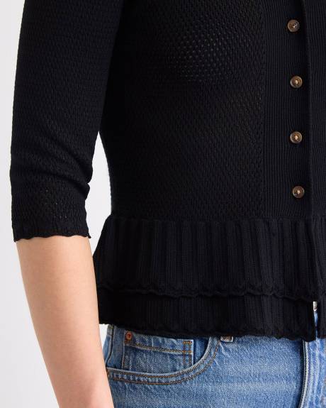 Cardigan à Col Polo et Ourlet à Volants