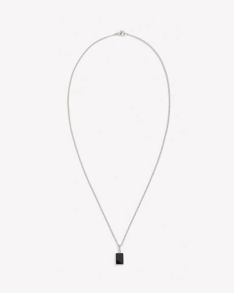 Collier en Acier Inoxydable avec Pendentif Pierre Noir