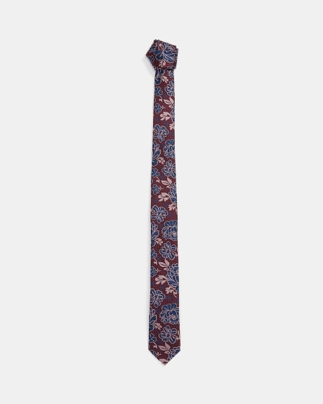 Cravate Étroite Bourgogne à Motif Floral