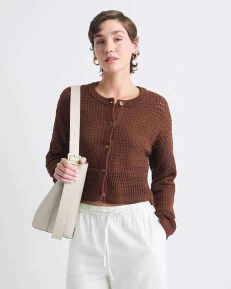 Long-Sleeve Classic-Fit Crochet Cardigan