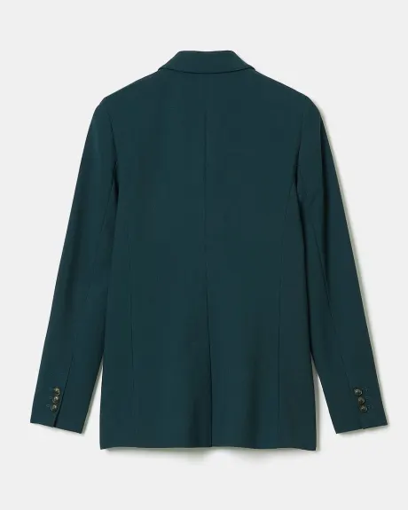 Teal Faux Double-Breasted Long Blazer