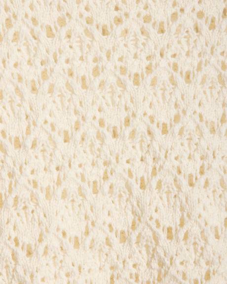 Pull à Col Rond et Manches Courtes en Mailles de Fantaisie