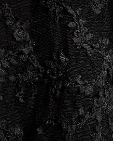 Haut en Dentelle à Col Rond et Manches Très Courtes