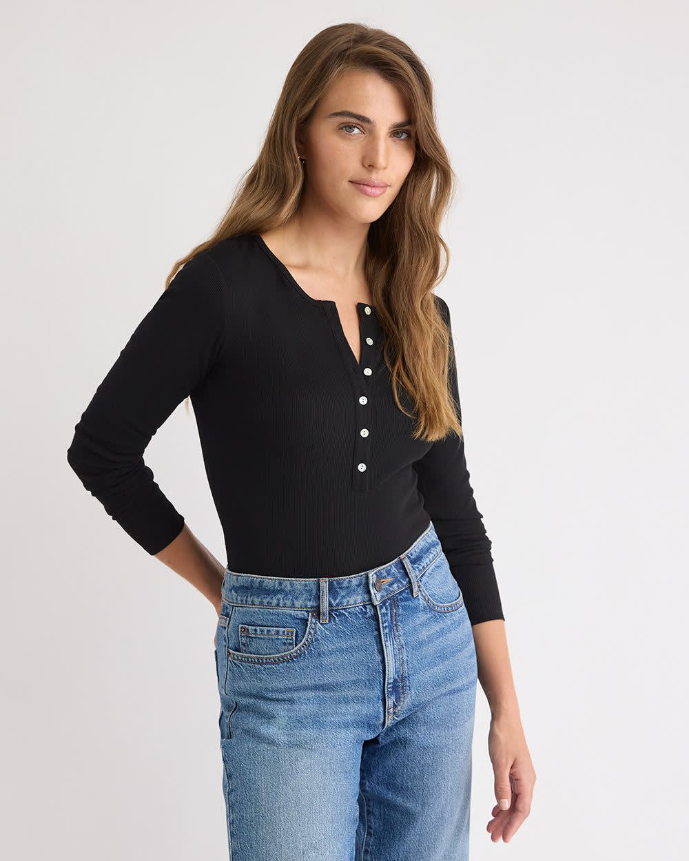 Haut Henley C&ocirc;tel&eacute; &agrave; Manches Longues