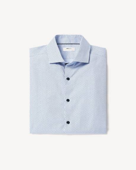 Navy Tailored-Fit Dress Shirt with Geo Pattern