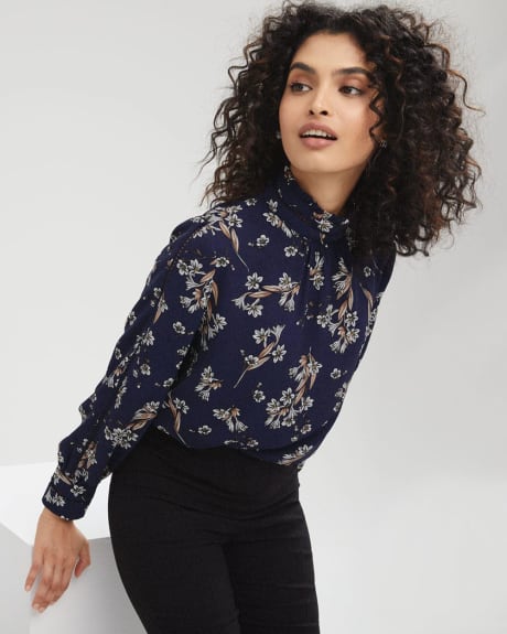 Lace-Trimmed Popover Blouse with Mock-Neck