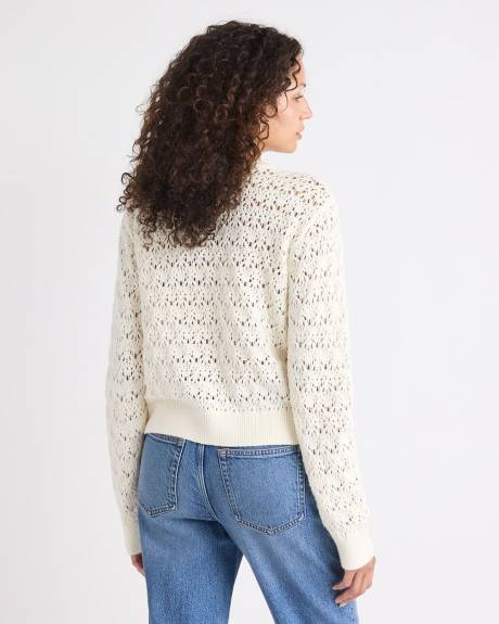 Cardigan Court à Manches Longues en Mailles de Fantaisie