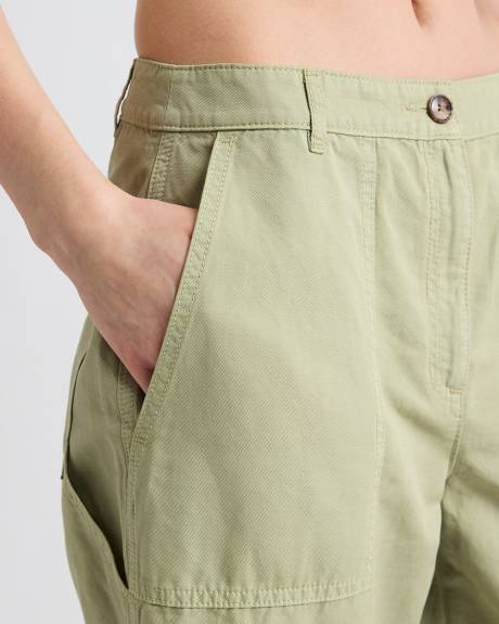 Pantalon en Coton et en Lin &agrave; Taille Haute et Jambe Large