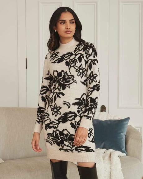 Floral Print Spongy Sweater Dress