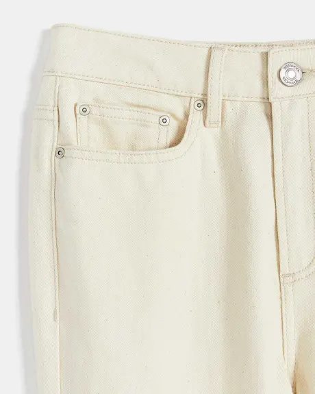 Jeans Taille Haute Beige à Jambe Droite - 27,5"
