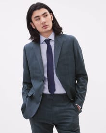 Tailored-Fit Navy Windowpane Wool Suit Blazer