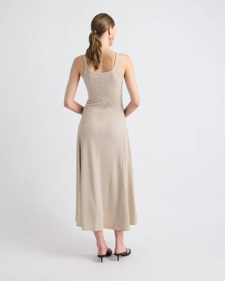 Robe Midi Sans Manches à Col Carré en Tricot Côtelé