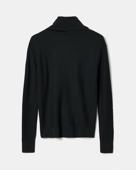 Horizontal Rib Cowl-Neck Pullover Sweater