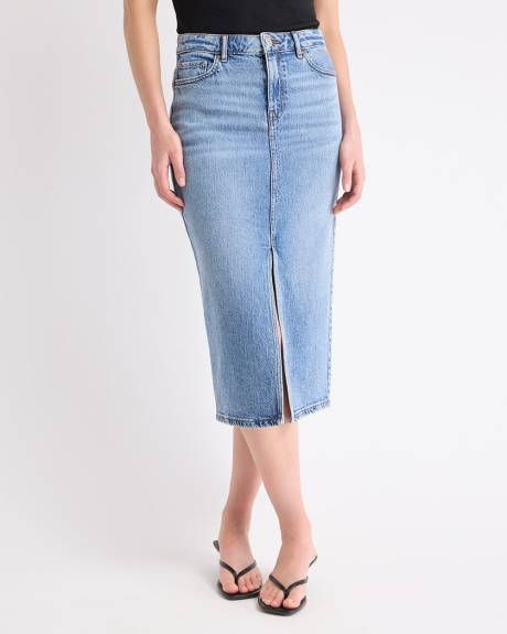 Denim High-Rise Straight Midi Skirt