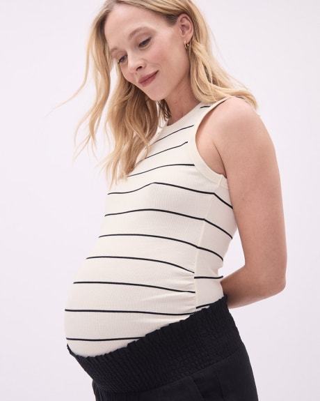 Striped Ribbed Tank Top with Side Shirrings - Thyme Maternity