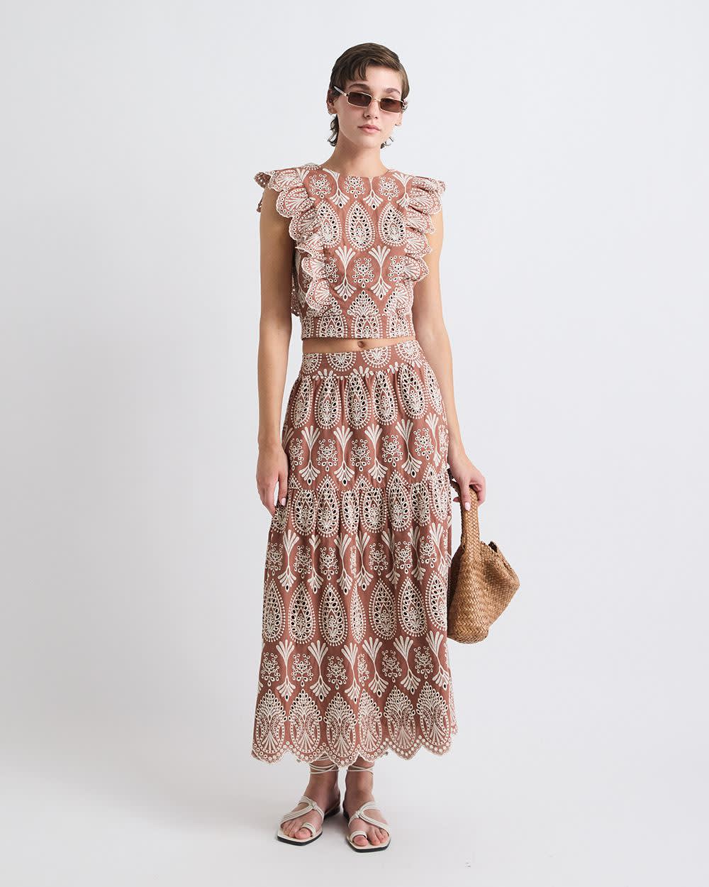 A-Line Midi Skirt with Boho Embroideries