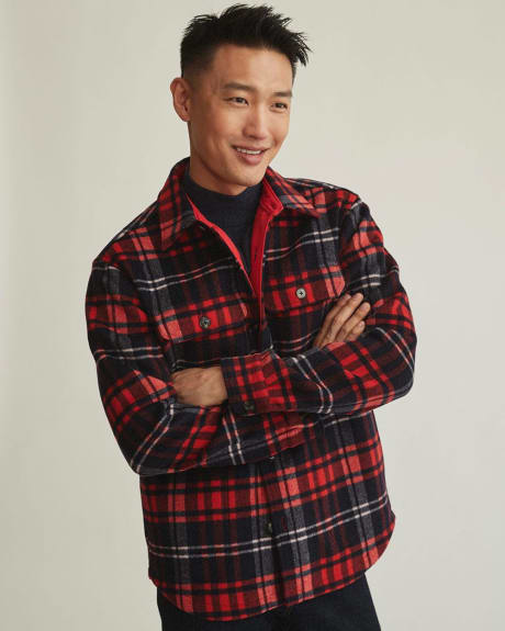 Checkered Red and Navy Wool Overshirt