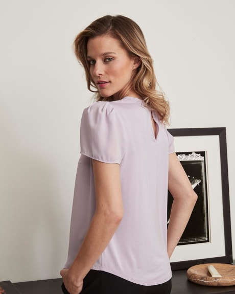 Mixed-Media Tee with Short Puffy Sleeves