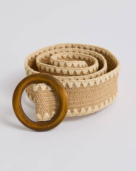 Ceinture &Eacute;lastique en Raphia &agrave; Deux Tons