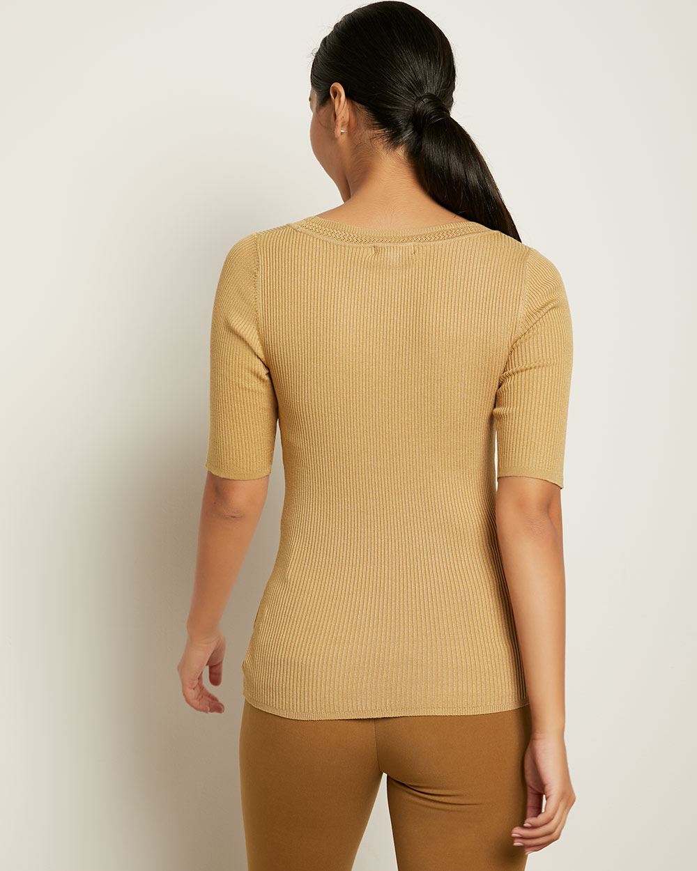 Fitted Ribbed Sweater with Scoop Neck