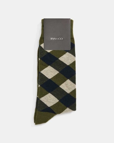 Olive Socks with Argyle Pattern