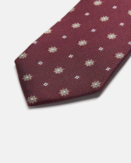 Cravate Bourgogne Régulière avec Micro Imprimé Géométrique