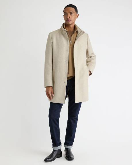 Classic Solid Mock-Neck Wool Coat with Dickey