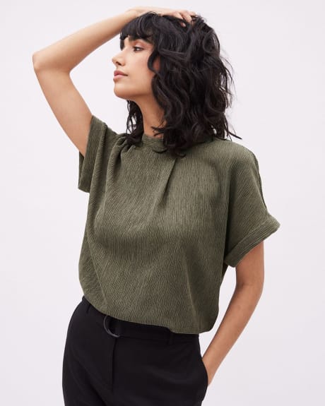 Extended-Sleeve Textured Tencel Blouse