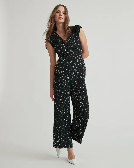 Cap Sleeve V-Neck Jumpsuit with Open Back Detail