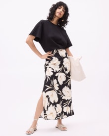 Linen High-Rise A-Line Midi Skirt