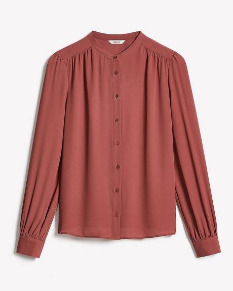 Silky Crepe Long-Sleeve Buttoned-Down Blouse