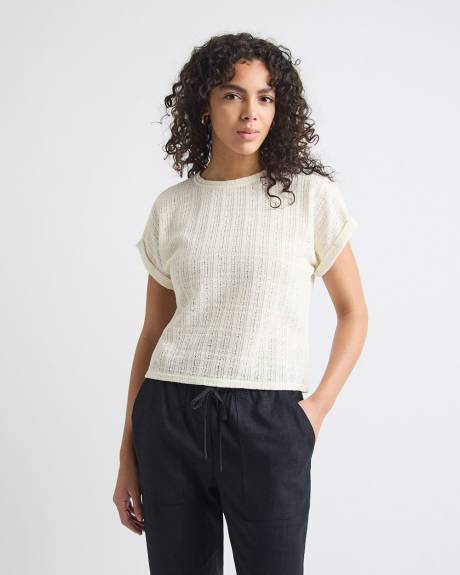 Haut Crochet&eacute; &agrave; Manches Tr&egrave;s Courtes et Col Rond