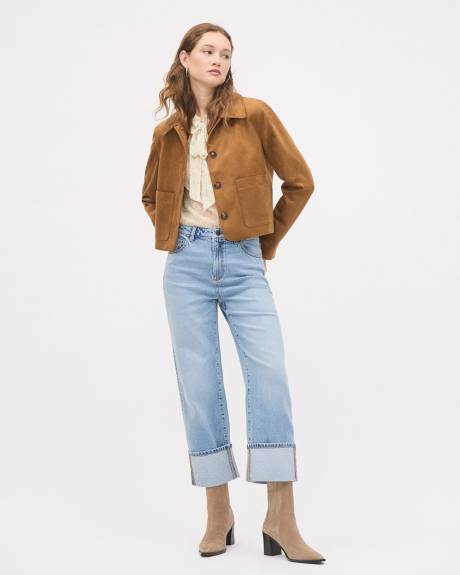 Long-Sleeve Mock-Neck Blouse with Ribbon at Neckline