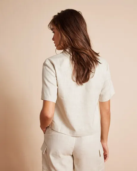 Short-Sleeve Buttoned-Down Linen Blouse